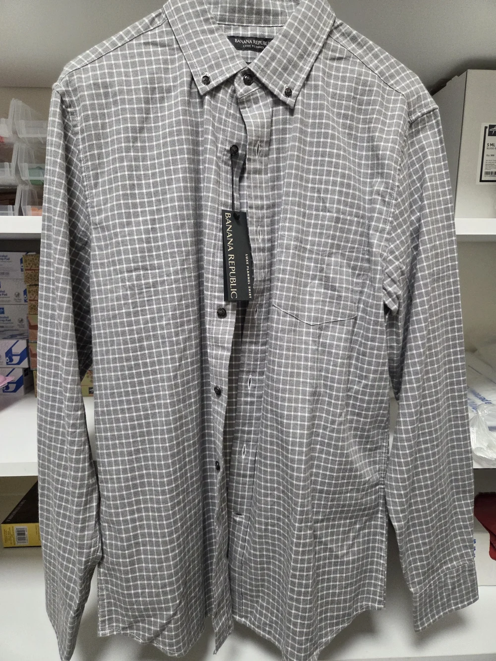Banana Republic Gray Windowpane Luxe Flannel Shirt